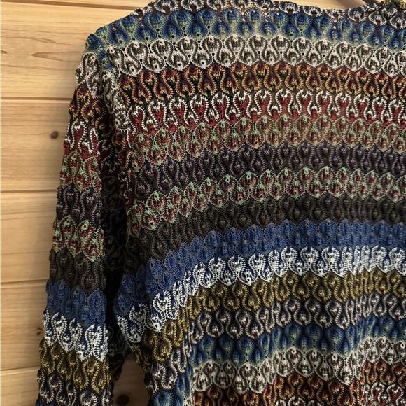 Y2K Venezia Size XLarge Retro Crinkle Textured Swirly V Neck Flare Sleeve Blouse - Picture 10 of 11